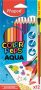   MAPED Akvarell ceruza készlet, háromszögletű, ecsettel, MAPED "Color'Peps", 12 különböző szín