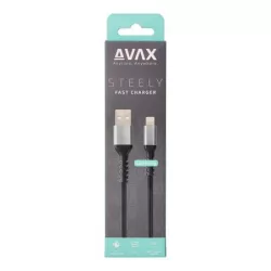 AVAX Töltőkábel, USB-A - lightning (Apple), 20W, 1,5 m, AVAX "CB314 Steel", acélszürke