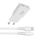   AVAX Hálózati töltő + USB-C - Lightning (Apple) kábel,  AVAX "CH6414", fehér