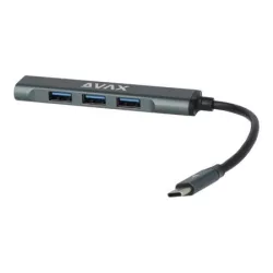 AVAX USB-C elosztó-HUB, 4 port, USB 3.0, AVAX "HB601", fekete