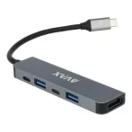   AVAX USB-C elosztó-HUB, HDMI+USB-C+2xUSB 3.0, PD, AVAX "HB611 Connect+", fekete