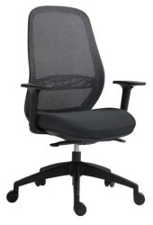 MAYAH Irodai szék, karfás, fekete szövetborítás, feszített hálós háttámla, fekete lábkereszt, MAYAH "Mid Chair II", fekete