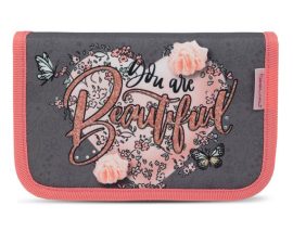 BELMIL Tolltartó, klapnis, cipzáras, BELMIL "Bloomy Blossom", szürke-rózsaszín, szív BELMIL Tolltartó, klapnis, cipzáras, BELMIL "Bloomy Blossom", szürke-rózsaszín, szív