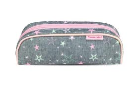 BELMIL Tolltartó, henger alakú, cipzáras, BELMIL "Shine Bright", szürke-rózsaszín, csillagok BELMIL Tolltartó, henger alakú, cipzáras, BELMIL "Shine Bright", szürke-rózsaszín, csillagok