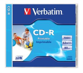 VERBATIM CD-R lemez, nyomtatható, matt, ID, AZO, 700MB, 52x, 1 db, normál tok, VERBATIM VERBATIM CD-R lemez, nyomtatható, matt, ID, AZO, 700MB, 52x, 1 db, normál tok, VERBATIM
