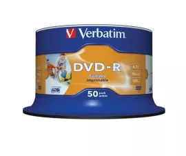 VERBATIM DVD-R lemez, nyomtatható, matt, no-ID, 4,7GB, 16x, hengeren, VERBATIM