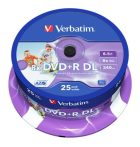 VERBATIM DVD+R lemez, kétrétegű, nyomtatható, no-ID, 8,5GB, 8x, 25 db, hengeren, VERBATIM "Double Layer" VERBATIM DVD+R lemez, kétrétegű, nyomtatható, no-ID, 8,5GB, 8x, 25 db, hengeren, VERBATIM "Double Layer"