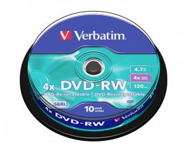 VERBATIM DVD-RW lemez, újraírható, 4,7GB, 4x, 10 db, hengeren, VERBATIM VERBATIM DVD-RW lemez, újraírható, 4,7GB, 4x, 10 db, hengeren, VERBATIM