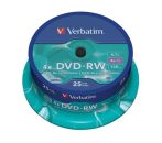 VERBATIM DVD-RW lemez, újraírható, 4,7GB, 4x, 25 db, hengeren, VERBATIM VERBATIM DVD-RW lemez, újraírható, 4,7GB, 4x, 25 db, hengeren, VERBATIM