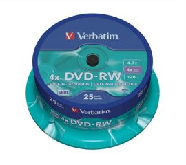 VERBATIM DVD-RW lemez, újraírható, 4,7GB, 4x, 25 db, hengeren, VERBATIM VERBATIM DVD-RW lemez, újraírható, 4,7GB, 4x, 25 db, hengeren, VERBATIM