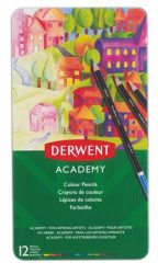 DERWENT Színes ceruza készlet, fém doboz, DERWENT "Academy", 12 különböző szín DERWENT Színes ceruza készlet, fém doboz, DERWENT "Academy", 12 különböző szín