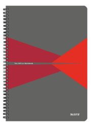 LEITZ Spirálfüzet, A4, kockás, 90 lap, PP borító, LEITZ "Office", szürke-piros LEITZ Spirálfüzet, A4, kockás, 90 lap, PP borító, LEITZ "Office", szürke-piros