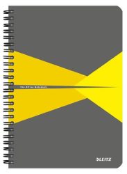 LEITZ Spirálfüzet, A5, vonalas, 90 lap, PP borító, LEITZ "Office", szürke-sárga