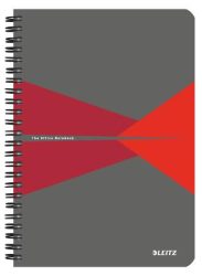 LEITZ Spirálfüzet, A5, vonalas, 90 lap, PP borító, LEITZ "Office", szürke-piros