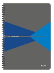 LEITZ Spirálfüzet, A4, kockás, 90 lap, laminált karton borító, LEITZ "Office", szürke-kék