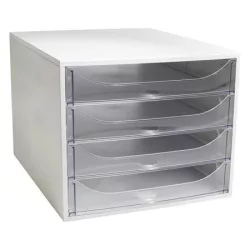 EXACOMPTA Irattároló, műanyag, 4 fiókos, EXACOMPTA "Ecobox Office", szürke-áttetsző