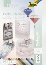 FOLIA Dekorkarton, 2 oldalas, 25x35 cm, 13 lap, 250 g, FOLIA, 13 különböző gyöngyház szín