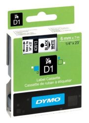 DYMO Feliratozógép szalag, 6 mm x 7 m, DYMO "D1", fehér-fekete