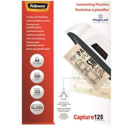 FELLOWES Meleglamináló fólia, 125 mikron, A4, fényes, 100 db, FELLOWES FELLOWES Meleglamináló fólia, 125 mikron, A4, fényes, 100 db, FELLOWES