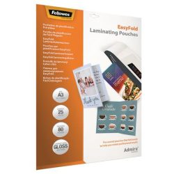 FELLOWES Meleglamináló fólia, 80 mikron, A3, fényes, előrehajtott, 25 db, FELLOWES "Admire Easyfold" FELLOWES Meleglamináló fólia, 80 mikron, A3, fényes, előrehajtott, 25 db, FELLOWES "Admire Easyfold"