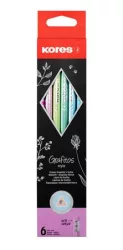 KORES Grafitceruza radírral, HB, háromszögletű, KORES "GRAFITOS Style", vegyes metál színek