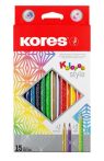   KORES Színes ceruza készlet, háromszögletű, KORES "Kolores Style", 15 különböző szín