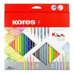   KORES Színes ceruza készlet, háromszögletű, KORES "Kolores Style", 26 különböző szín