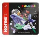 KORES Színes ceruza készlet, háromszögletű, fém doboz, KORES "Kolores Selection", 24 különböző szín KORES Színes ceruza készlet, háromszögletű, fém doboz, KORES "Kolores Selection", 24 különböző szín