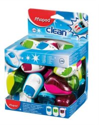 MAPED Hegyező display, kétlyukú, tartályos, MAPED "Clean", vegyes színek MAPED Hegyező display, kétlyukú, tartályos, MAPED "Clean", vegyes színek