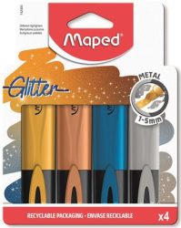 MAPED Szövegkiemelő készlet, 1-5 mm, MAPED "Glitter Fluo Peps", 4 különböző metálfényű szín MAPED Szövegkiemelő készlet, 1-5 mm, MAPED "Glitter Fluo Peps", 4 különböző metálfényű szín