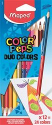 MAPED Színes ceruza készlet, kétvégű, háromszögletű, MAPED "Color'Peps Duo", 24 különböző szín
