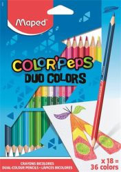 MAPED Színes ceruza készlet, háromszögletű, kétvégű, MAPED "Color'Peps Duo", 36 különböző szín