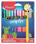   MAPED Filctoll készlet, 3,7 mm, kimosható, MAPED „Color'Peps Long Life 2”, 12 különböző szín
