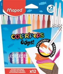 MAPED Filctoll készlet, 3,6 mm, törölhető, MAPED "Color'Peps Oops!", 10+2 különböző szín MAPED Filctoll készlet, 3,6 mm, törölhető, MAPED "Color'Peps Oops!", 10+2 különböző szín