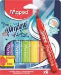   MAPED Ablakfilc készlet, vastag, törlőkendővel, 5 mm, MAPED "Marker'Peps", 6 különböző szín