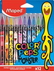 MAPED Filctoll készlet, 2,8 mm, kimosható, MAPED "Color'Peps Monster" 12 különböző szín MAPED Filctoll készlet, 2,8 mm, kimosható, MAPED "Color'Peps Monster" 12 különböző szín