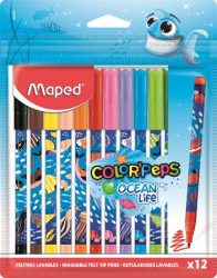 MAPED Filctoll készlet, 2 mm, kimosható, MAPED "Color'Peps Ocean Life", 12 különböző szín MAPED Filctoll készlet, 2 mm, kimosható, MAPED "Color'Peps Ocean Life", 12 különböző szín