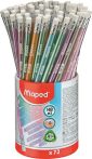   MAPED Grafitceruza radírral, ceruzatartó, HB, háromszögletű, MAPED "Black'Peps Glitter Deco", vegyes pasztell színek
