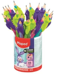 MAPED Írástanuló grafitceruza radírral, ceruzatartó, HB, háromszögletű, ceruzafogóval, MAPED "Kidy Learn", vegyes színek