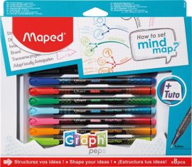 MAPED Tűfilc készlet, 0,4 mm, MAPED "Graph'Peps - How to Mind Map Box", 8 különböző szín MAPED Tűfilc készlet, 0,4 mm, MAPED "Graph'Peps - How to Mind Map Box", 8 különböző szín