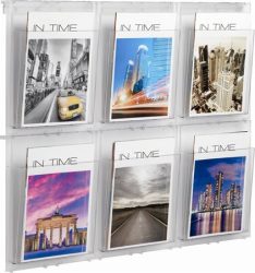 HELIT Prospektustartó, fali, A4, 6 rekeszes, HELIT "Placativ", átlátszó