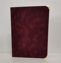 . Oklevéltartó, A4, exkluzív, plüss, 4 fém sarokkal, bordó