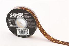 . Szatén szalag, 15 mm x 22 m, bronz vegyes pöttyökkel . Szatén szalag, 15 mm x 22 m, bronz vegyes pöttyökkel