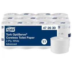 TORK Toalettpapír, belsőmag nélküli, T7 rendszer, 2 rétegű, 13,1 cm átmérő, Advanced, TORK "OptiServe", fehér TORK Toalettpapír, belsőmag nélküli, T7 rendszer, 2 rétegű, 13,1 cm átmérő, Advanced, TORK "OptiServe", fehér