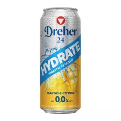 DREHER Alkoholmentes sör, 0,5 l, dobozos, DREHER "24 Hydrate", mangó-citrom