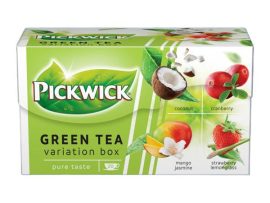 PICKWICK Zöld tea, 20x1,5 g, PICKWICK "Zöld tea Gyümölcsös Variációk", kókusz, vörösáfonya, eper-citromfű, mangó-jázmin PICKWICK Zöld tea, 20x1,5 g, PICKWICK "Zöld tea Gyümölcsös Variációk", kókusz, vörösáfonya, eper-citromfű, mangó-jázmin