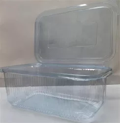 . Ételtároló doboz, egybefedeles, újrahasznosított műanyag, szögletes, 750 ml, 100 db, "Party", víztiszta