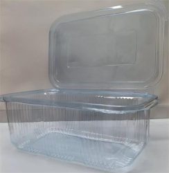 . Ételtároló doboz, egybefedeles, újrahasznosított műanyag, szögletes, 1000 ml, 100 db, "Party", víztiszta