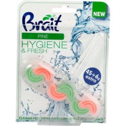 . WC tisztító blokk, 2 fázisú, 3x45 g, "Brait Hygiene and fresh", fenyő . WC tisztító blokk, 2 fázisú, 3x45 g, "Brait Hygiene and fresh", fenyő