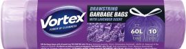 VORTEX Szemeteszsák, zárószalagos, 60 l, 10 db, 60x70 cm, HDPE, 15 µ, VORTEX, levendula illattal VORTEX Szemeteszsák, zárószalagos, 60 l, 10 db, 60x70 cm, HDPE, 15 µ, VORTEX, levendula illattal